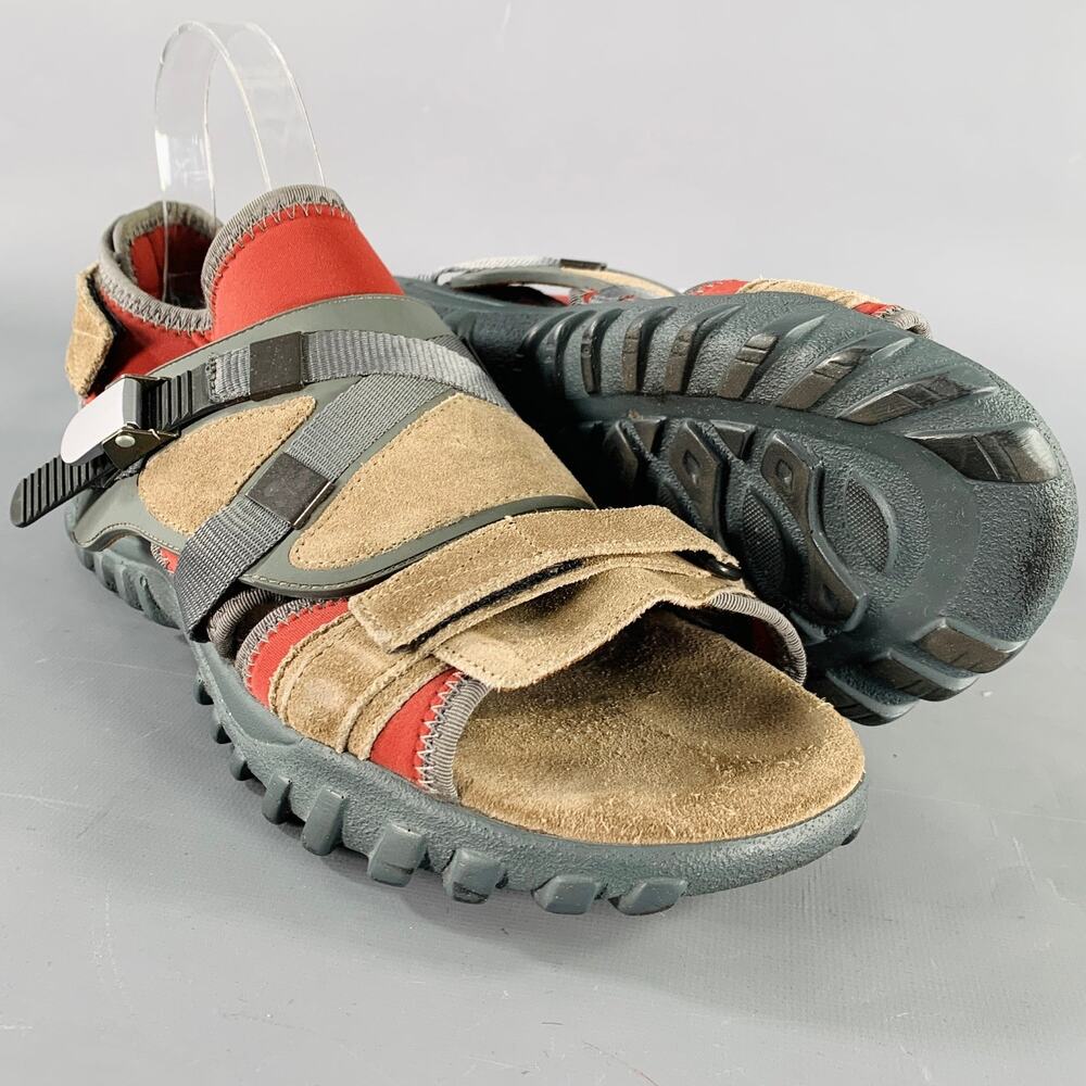 LANVIN Size 8 Beige Red Neoprene Hook Loop Closure Sandals - Picture 5 of 8